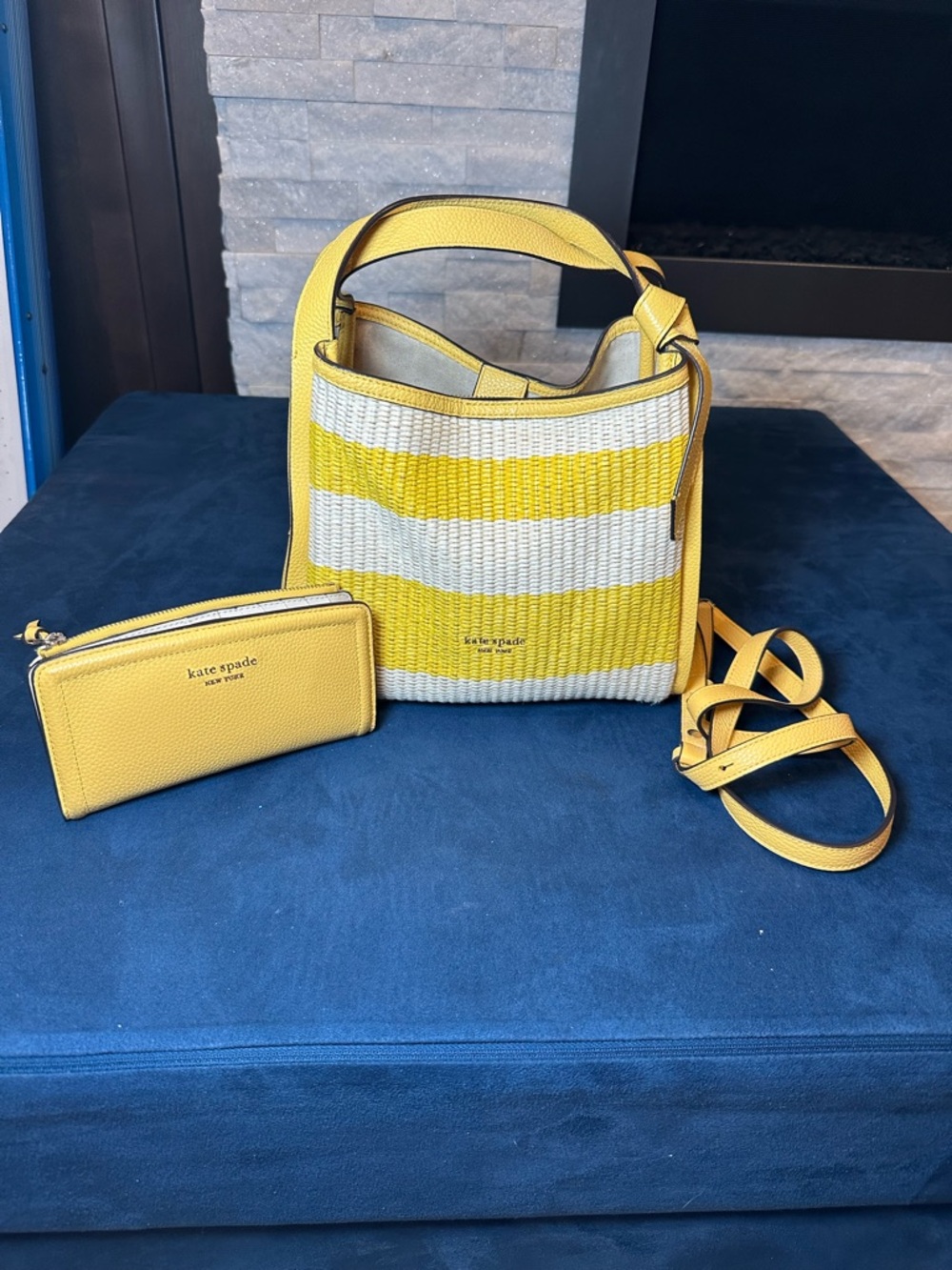 Kate Spade New York Yellow & White Woven Stripe Shoulder Bag + Matching Wallet